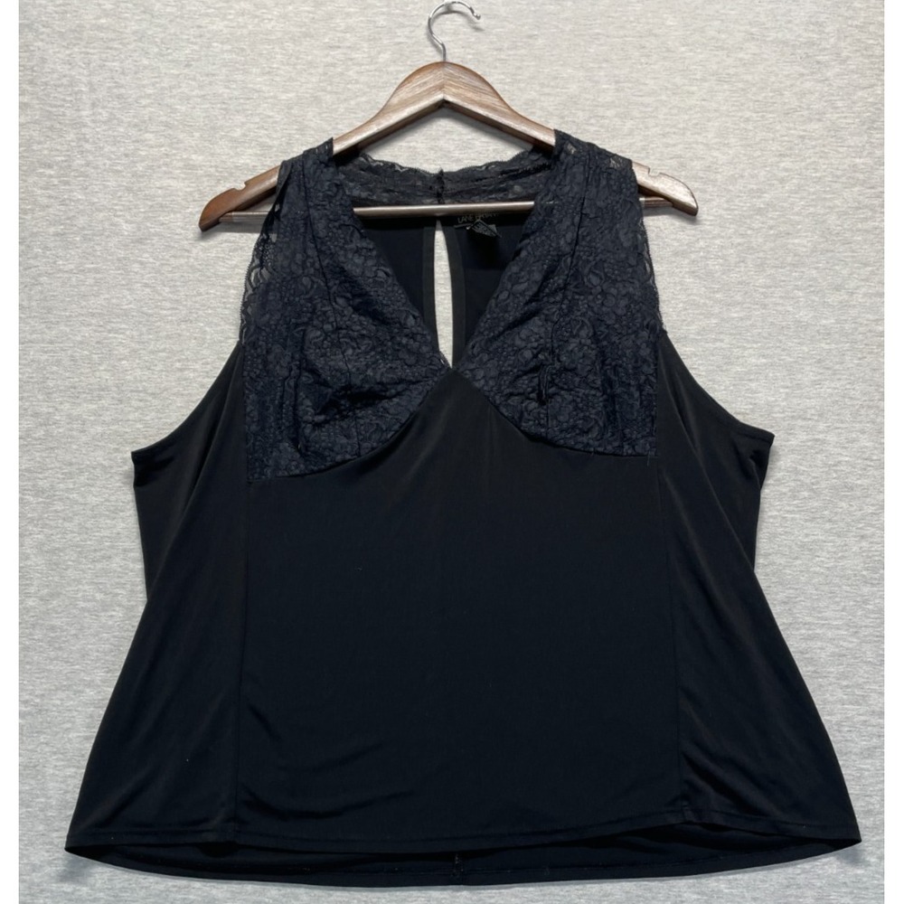 Lane Bryant Tank Top Women 18/20 Black Stretch Sleeveless Lace Trim Keyhole Back